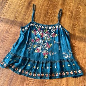 Anthropologie embroidered floral tank